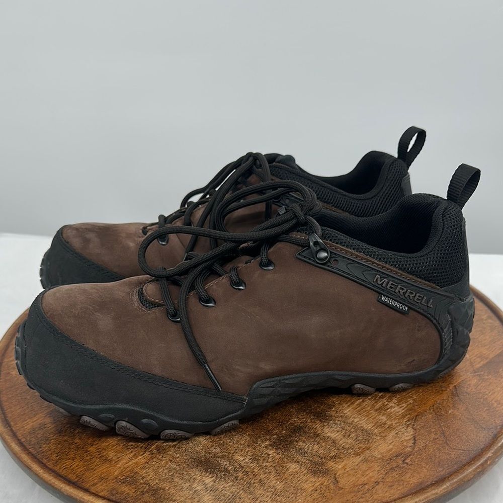 Merrell Shoes Mens 10M Brown Leather Lace Up Safety Toe Work Waterproof Low